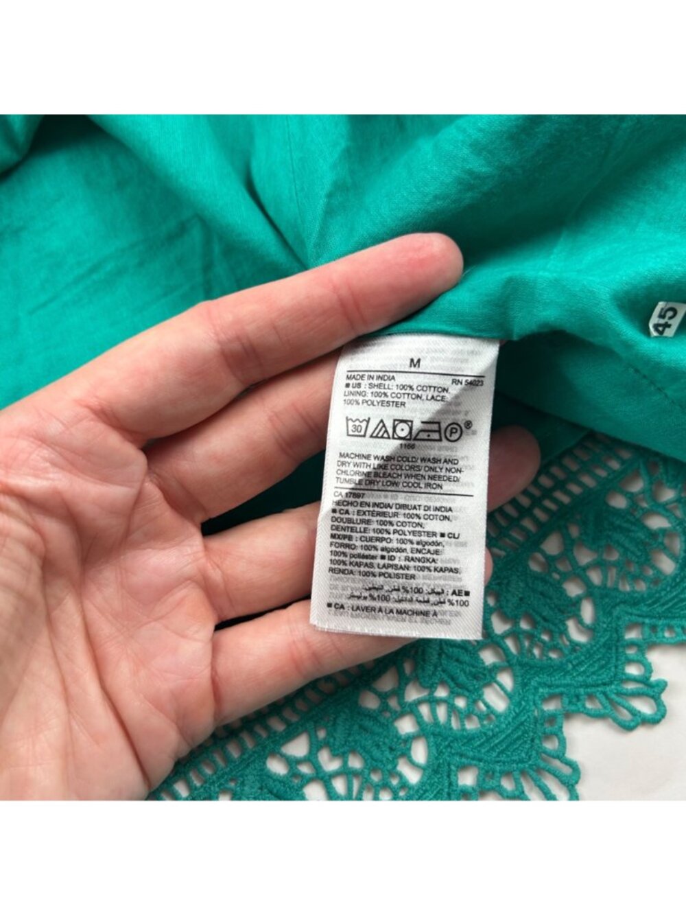 Old Navy Turquoise Print Crinkle Cotton High Neck Dress M New - Picture 4 of 6